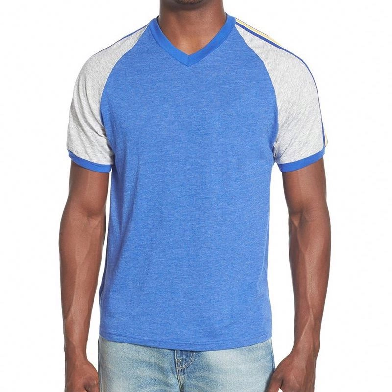 Blue Raglan Sleeve Mens Apparel Custom Tee Shirts
