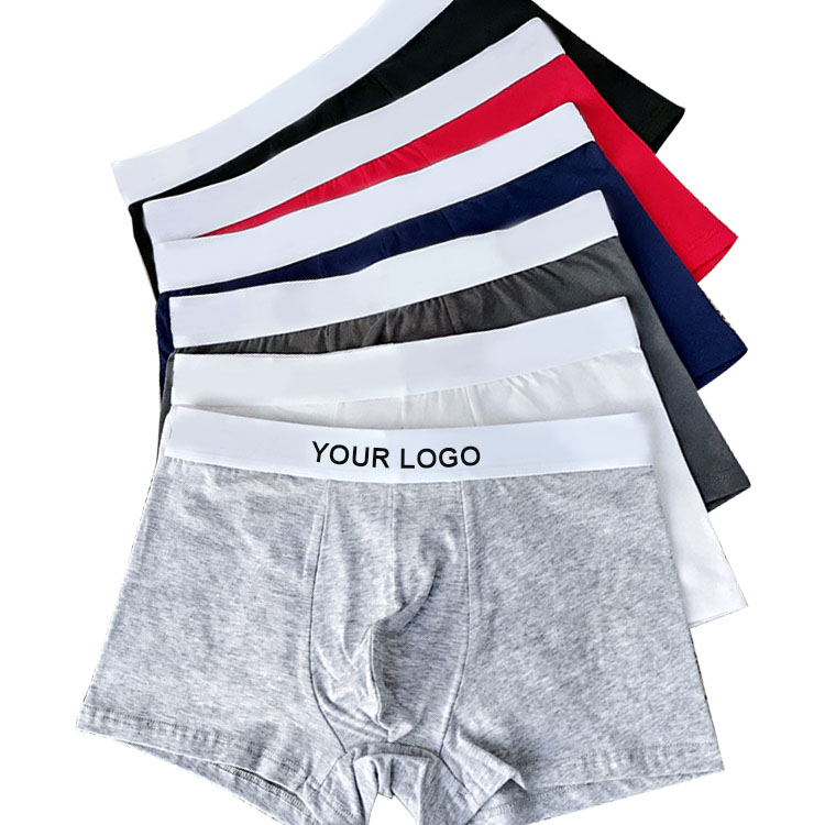 Boxer Shorts Custom Logo Brands Underwear Oem Serive Breathable Solid Boxer Briefs For Men Cotton Spandex