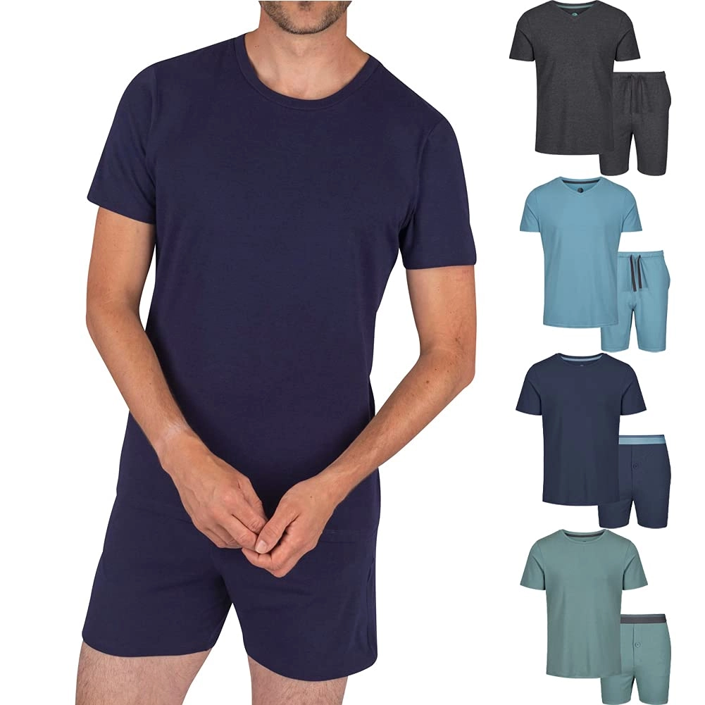 Men's Modal Crew Neck Top And Short Bottoms Pyjama Set