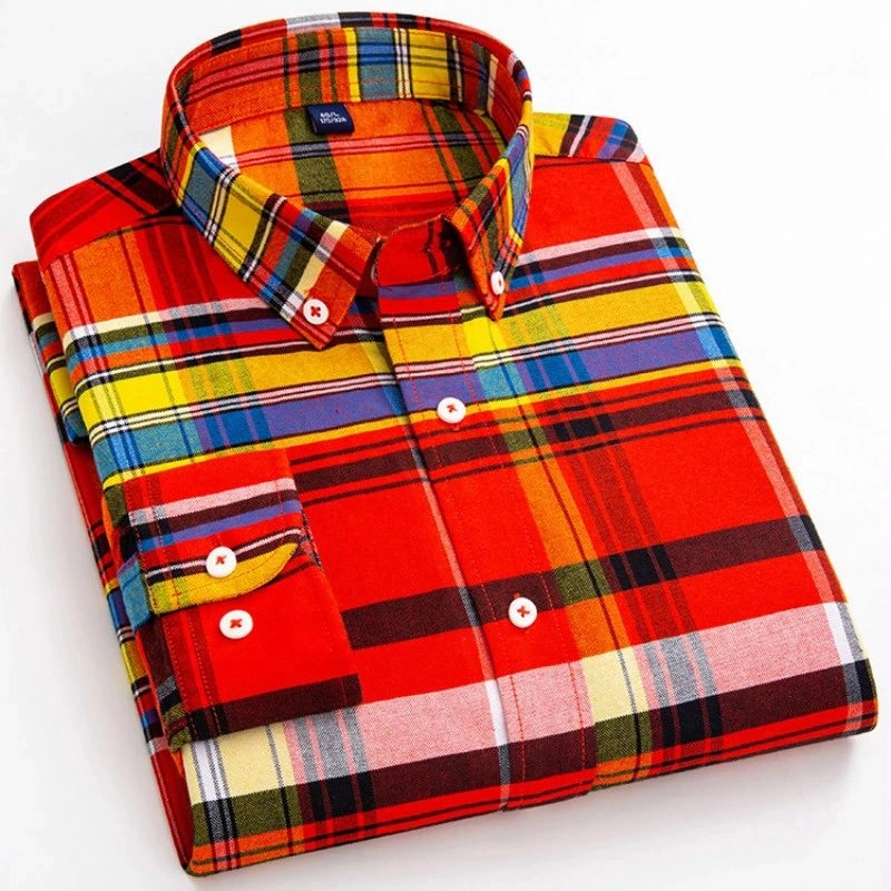 Plaid Fashion Shirt Cotton Oxford Check Casual Shirts For Men
