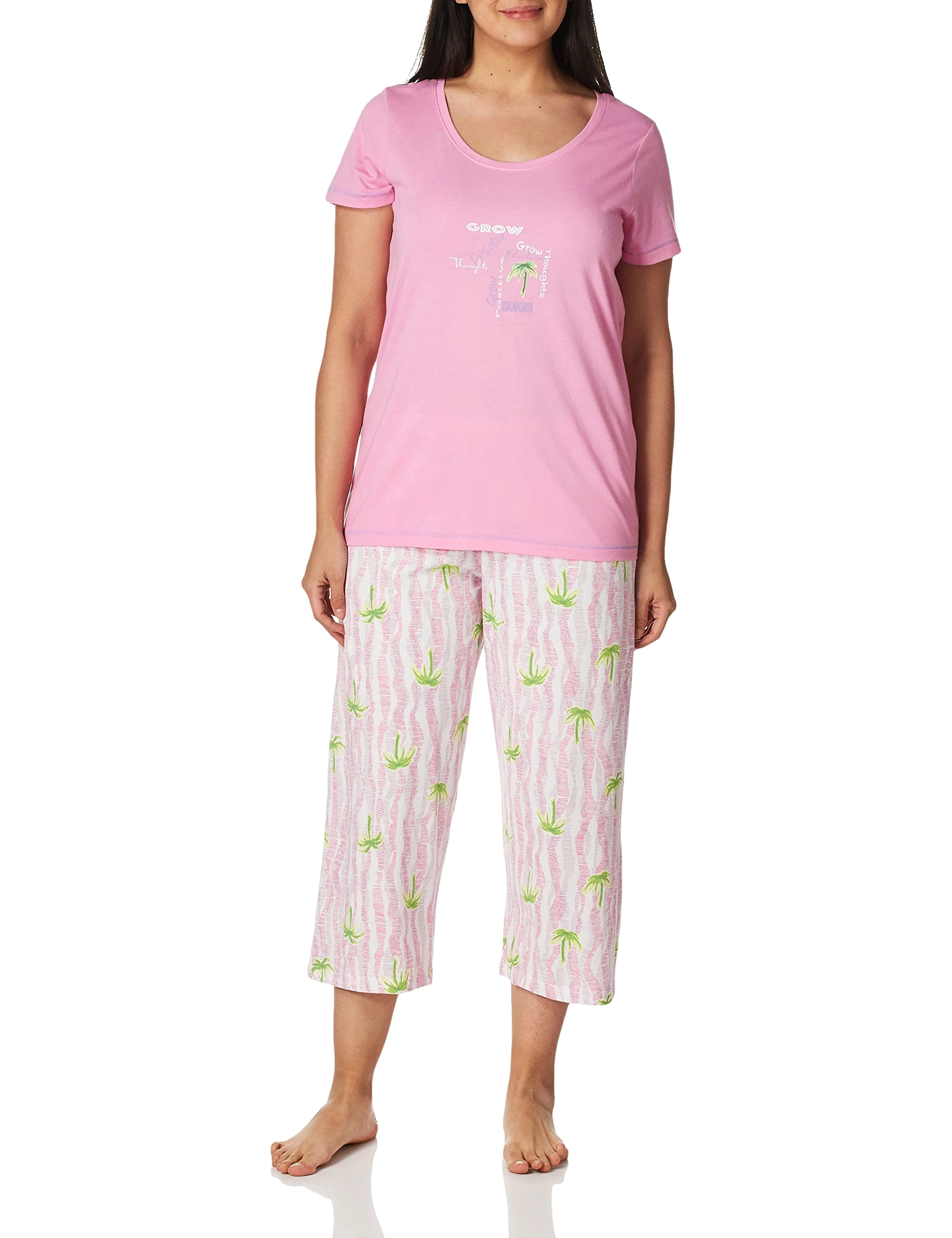 Printed Knit Short Sleeve Tee And Capri 2 Piece Pajama Set Sleepwear